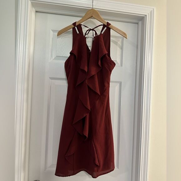 Venus Embellished Wine Colored Ruffle Cocktail Dress Size 4 - Picture 1 of 6